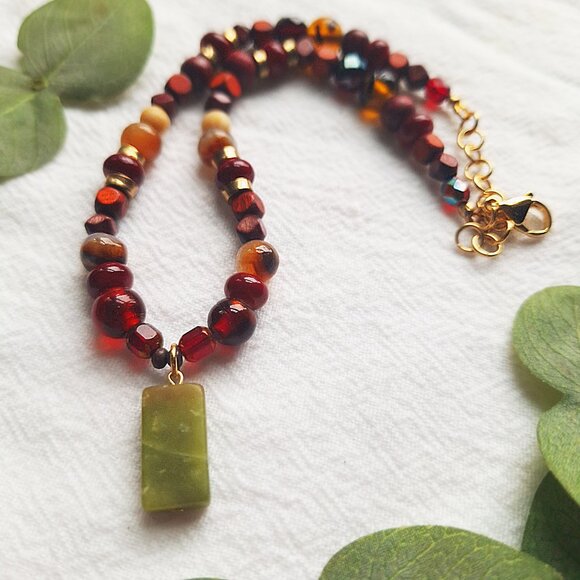 Serpentine Pendant Choker, Dark Cottagecore Boho Necklace, 24k Gold Witchy - Picture 3 of 7